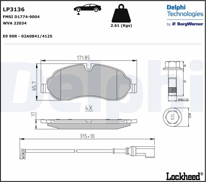 Delphi LP3136.D - Bremžu uzliku kompl., Disku bremzes www.autospares.lv