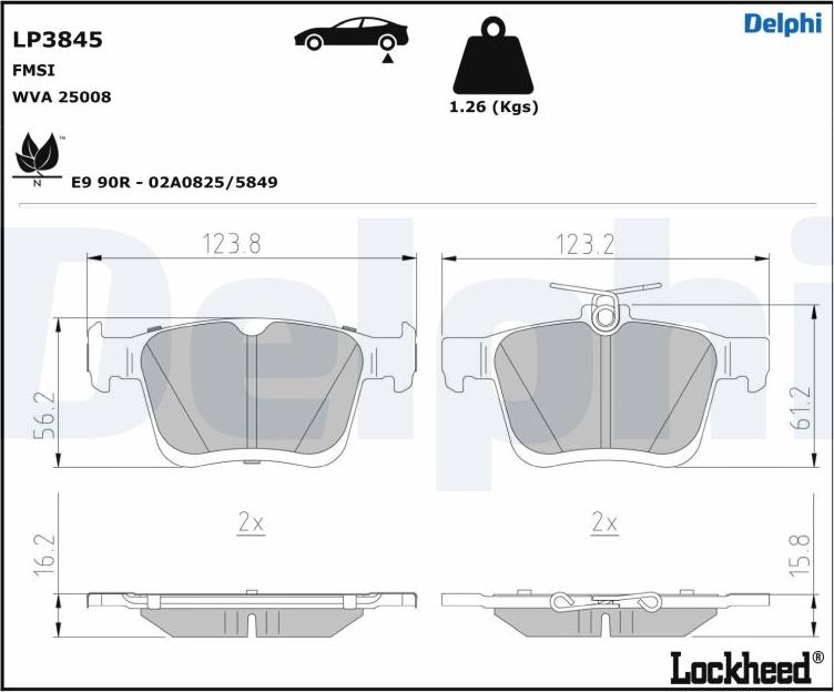 Delphi LP3845 - Тормозные колодки, дисковые, комплект www.autospares.lv