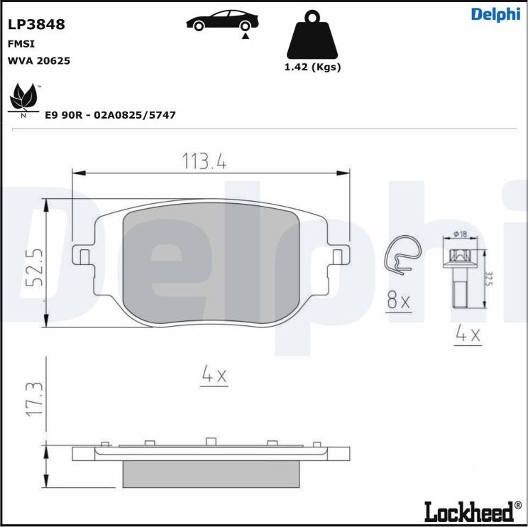 Delphi LP3848 - Bremžu uzliku kompl., Disku bremzes www.autospares.lv