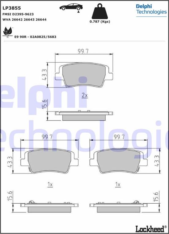 Delphi LP3855 - Bremžu uzliku kompl., Disku bremzes www.autospares.lv