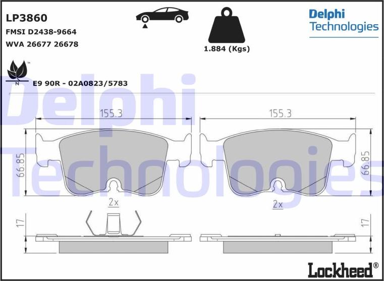 Delphi LP3860 - Bremžu uzliku kompl., Disku bremzes www.autospares.lv