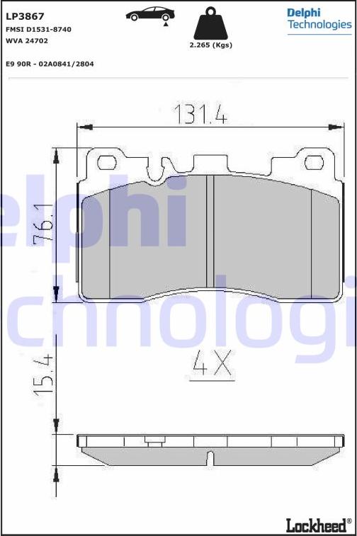 Delphi LP3867 - Bremžu uzliku kompl., Disku bremzes www.autospares.lv