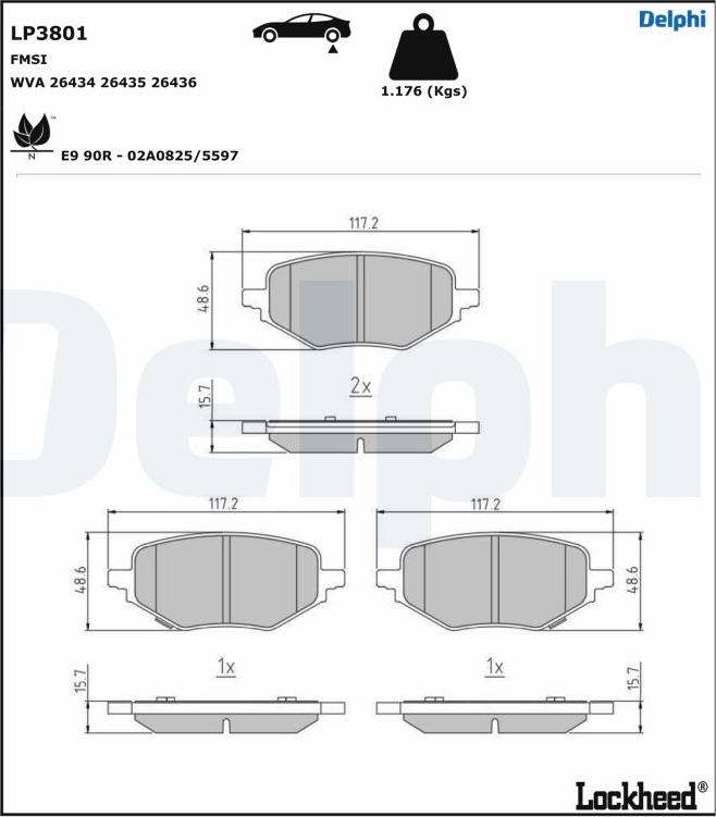 Delphi LP3801 - Bremžu uzliku kompl., Disku bremzes www.autospares.lv