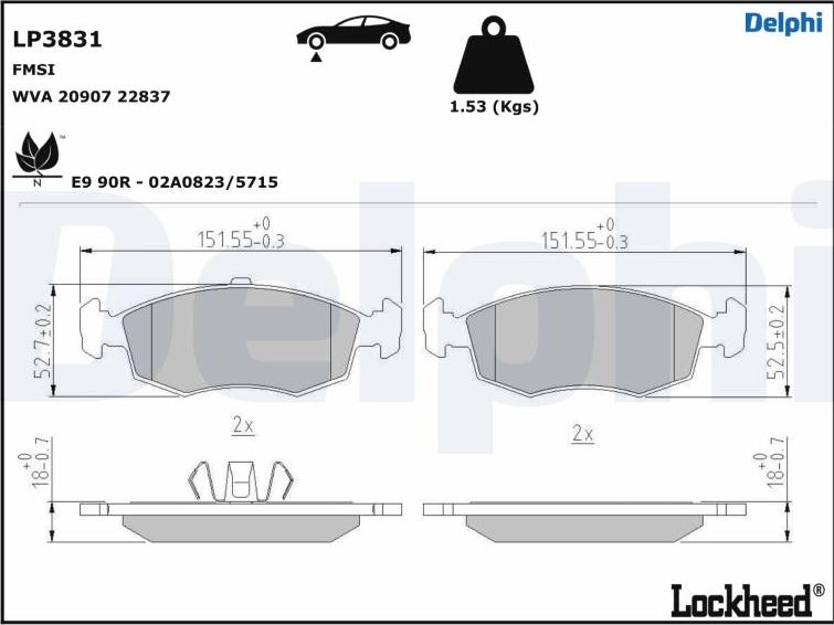 Delphi LP3831 - Bremžu uzliku kompl., Disku bremzes www.autospares.lv