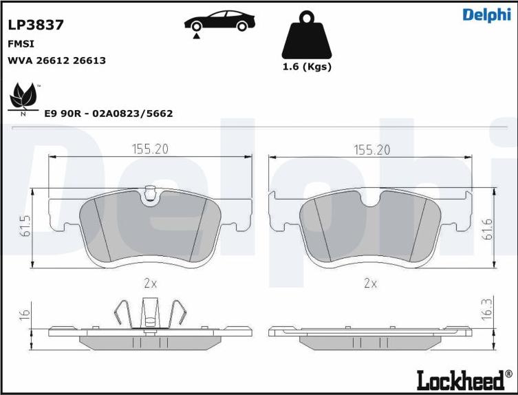 Delphi LP3837 - Bremžu uzliku kompl., Disku bremzes www.autospares.lv