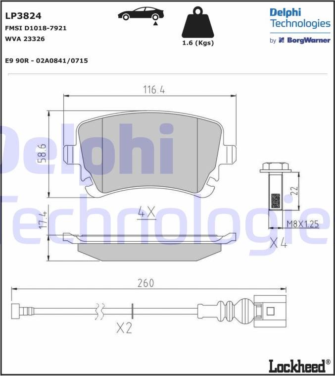 Delphi LP3824 - Bremžu uzliku kompl., Disku bremzes www.autospares.lv