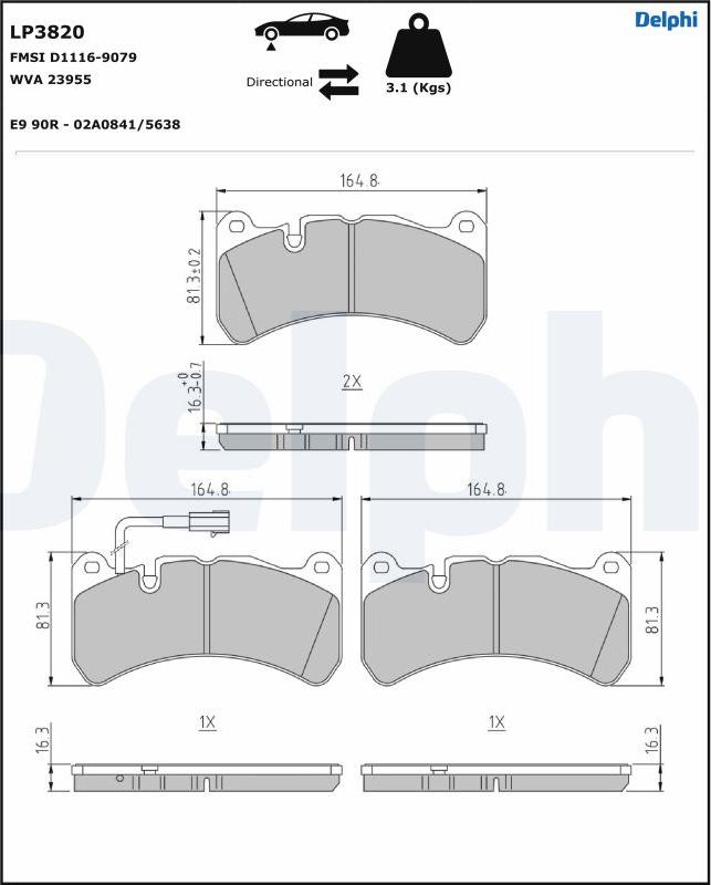 Delphi LP3820 - Bremžu uzliku kompl., Disku bremzes www.autospares.lv