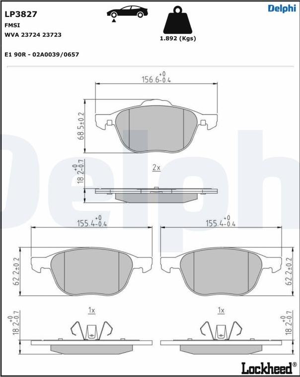 Delphi LP3827 - Тормозные колодки, дисковые, комплект www.autospares.lv