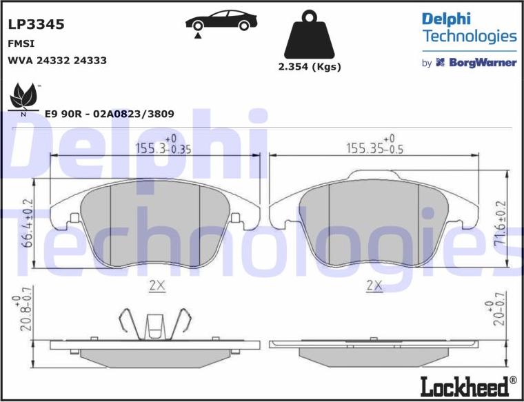 Delphi LP3345 - Bremžu uzliku kompl., Disku bremzes www.autospares.lv