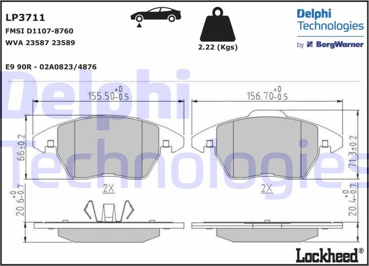 Delphi LP3711 - Bremžu uzliku kompl., Disku bremzes www.autospares.lv