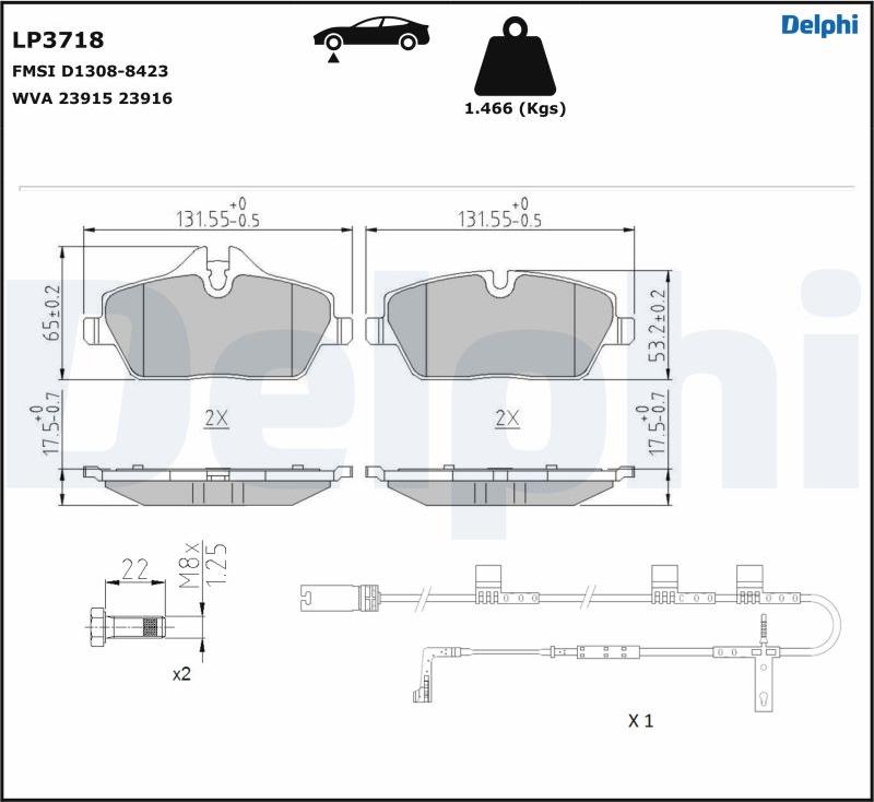 Delphi LP3718 - Bremžu uzliku kompl., Disku bremzes www.autospares.lv