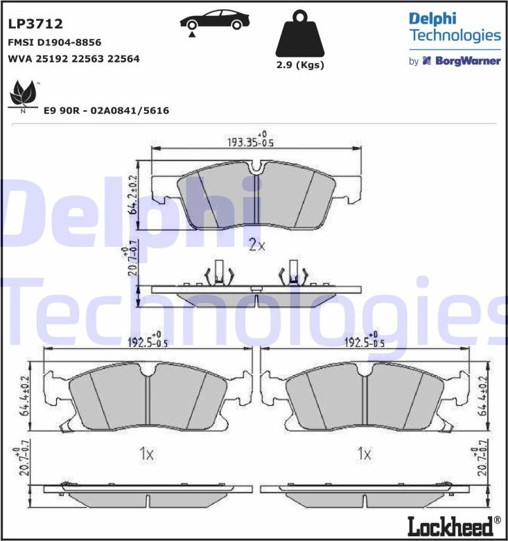 Delphi LP3712 - Bremžu uzliku kompl., Disku bremzes autospares.lv