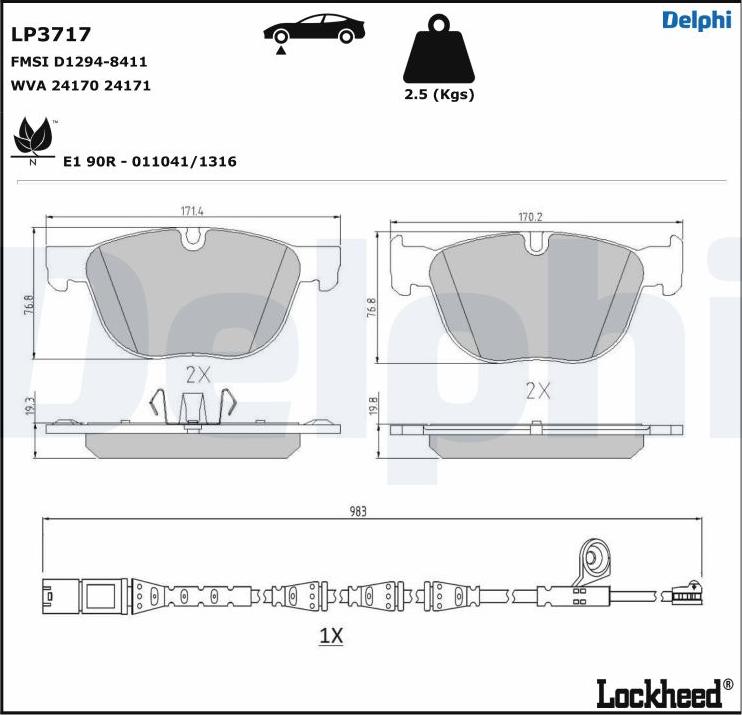 Delphi LP3717 - Bremžu uzliku kompl., Disku bremzes www.autospares.lv