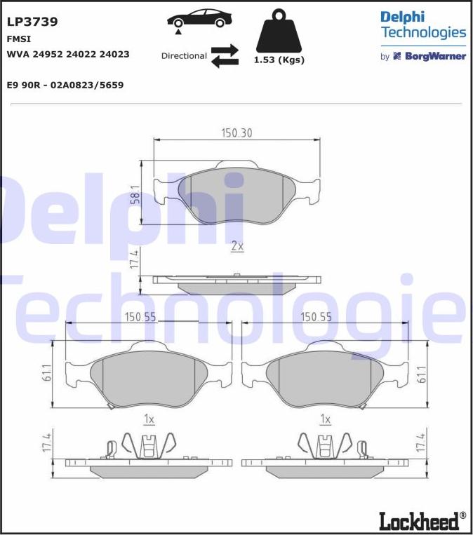 Delphi LP3739 - Bremžu uzliku kompl., Disku bremzes www.autospares.lv