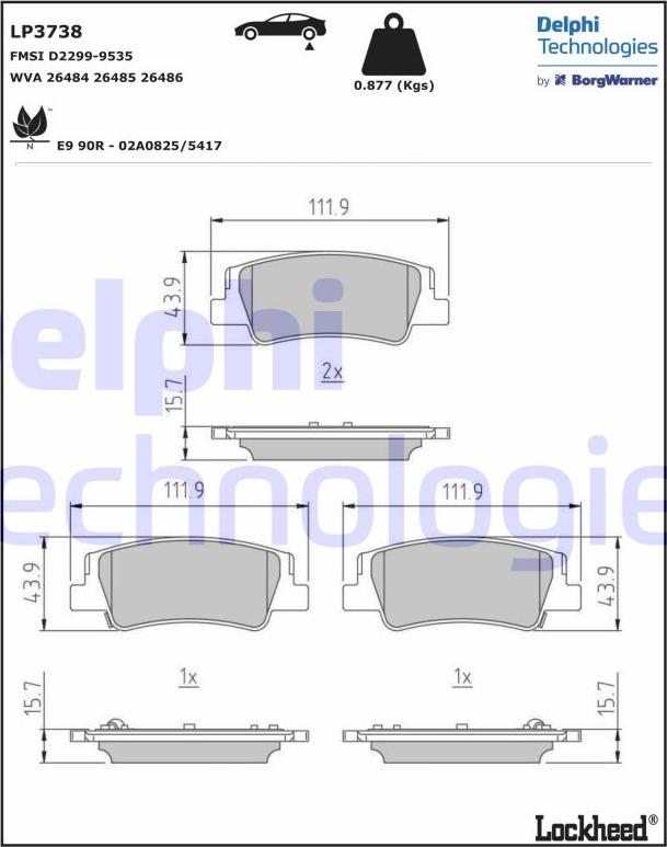 Delphi LP3738 - Bremžu uzliku kompl., Disku bremzes www.autospares.lv