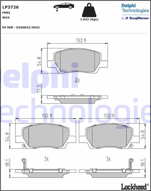 Delphi LP3726 - Bremžu uzliku kompl., Disku bremzes www.autospares.lv