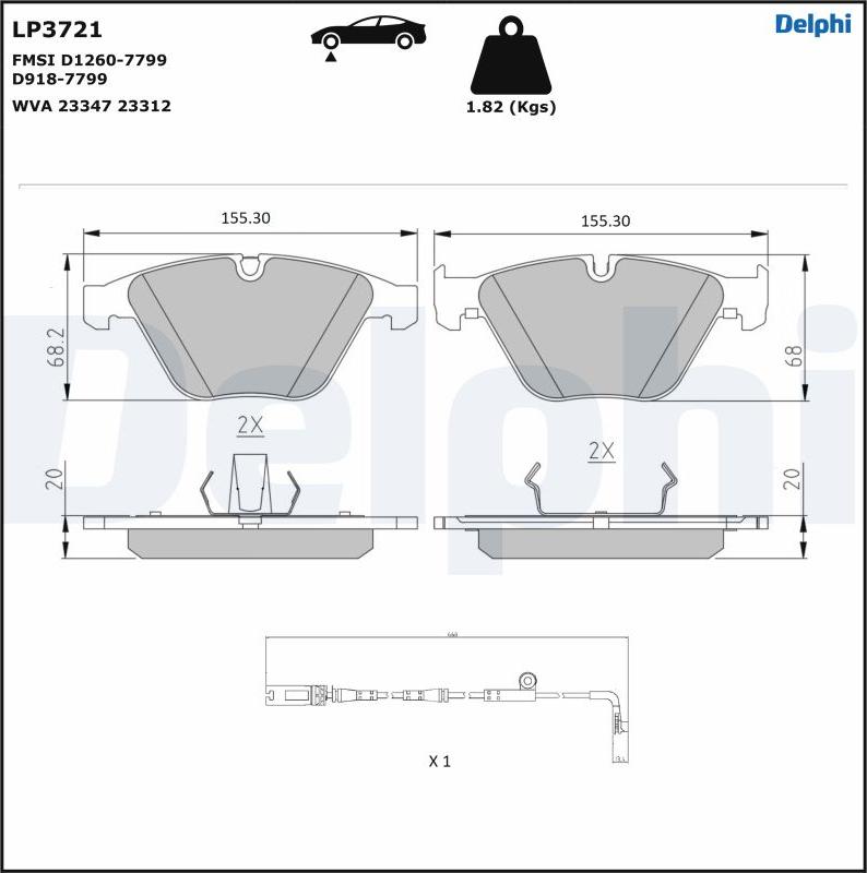 Delphi LP3721 - Bremžu uzliku kompl., Disku bremzes www.autospares.lv