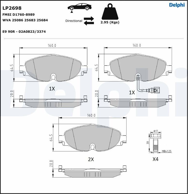 Delphi LP2698-17B1 - Bremžu uzliku kompl., Disku bremzes www.autospares.lv