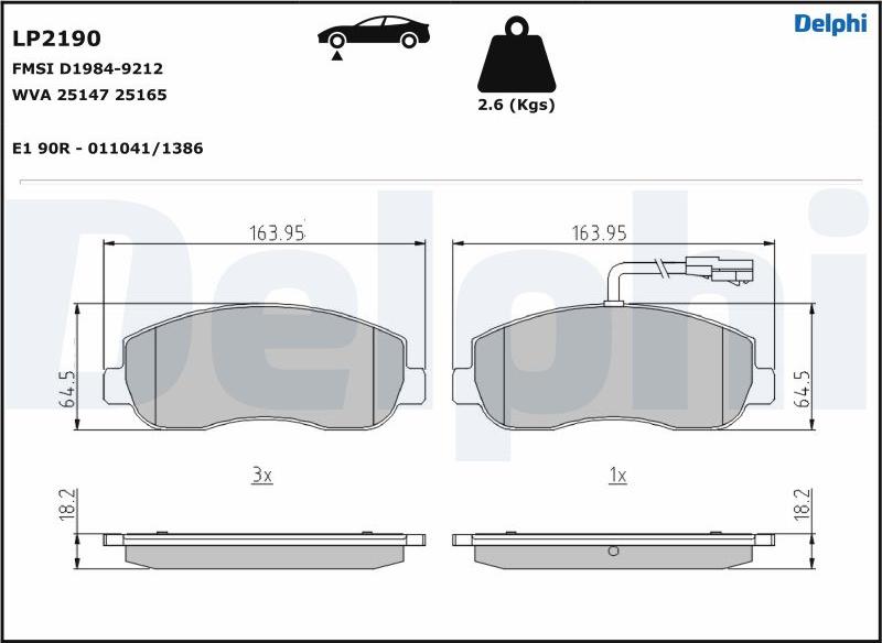 Delphi LP2190.D - Bremžu uzliku kompl., Disku bremzes www.autospares.lv