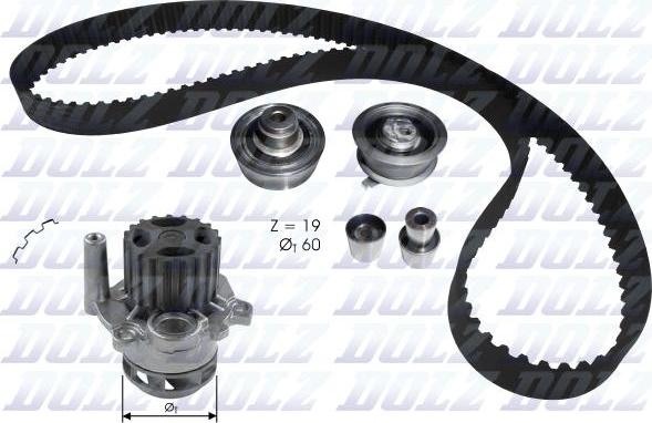 DOLZ KD104 - Водяной насос + комплект зубчатого ремня ГРМ www.autospares.lv