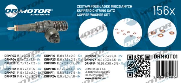 Dr.Motor Automotive DRMKIT01 - Blīvju komplekts, Iesmidzināšanas sprausla autospares.lv