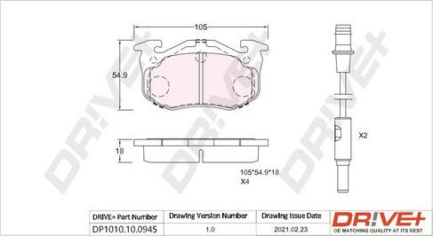 Dr!ve+ DP1010.10.0945 - Brake Pad Set, disc brake www.autospares.lv