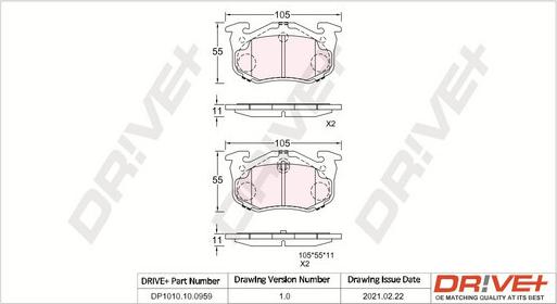 Dr!ve+ DP1010.10.0959 - Тормозные колодки, дисковые, комплект www.autospares.lv