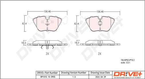 Dr!ve+ DP1010.10.0955 - Тормозные колодки, дисковые, комплект www.autospares.lv