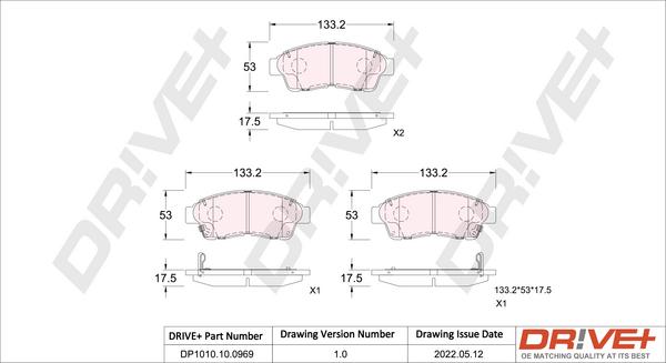 Dr!ve+ DP1010.10.0969 - Тормозные колодки, дисковые, комплект www.autospares.lv