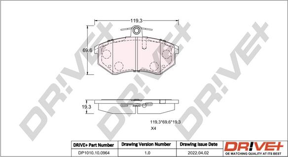 Dr!ve+ DP1010.10.0964 - Brake Pad Set, disc brake www.autospares.lv