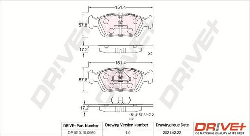 Dr!ve+ DP1010.10.0960 - Тормозные колодки, дисковые, комплект www.autospares.lv