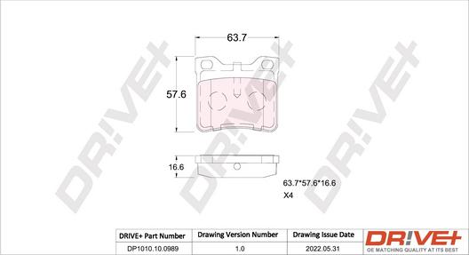 Dr!ve+ DP1010.10.0989 - Bremžu uzliku kompl., Disku bremzes www.autospares.lv