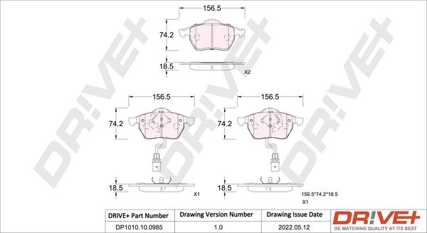 Dr!ve+ DP1010.10.0985 - Тормозные колодки, дисковые, комплект www.autospares.lv