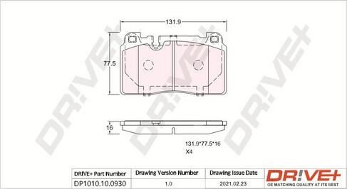 Dr!ve+ DP1010.10.0930 - Bremžu uzliku kompl., Disku bremzes www.autospares.lv