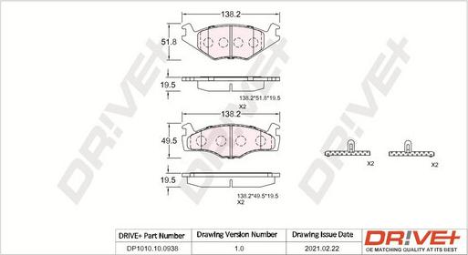 Dr!ve+ DP1010.10.0938 - Bremžu uzliku kompl., Disku bremzes www.autospares.lv