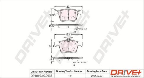 Dr!ve+ DP1010.10.0933 - Тормозные колодки, дисковые, комплект www.autospares.lv