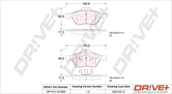 Dr!ve+ DP1010.10.0926 - Тормозные колодки, дисковые, комплект www.autospares.lv