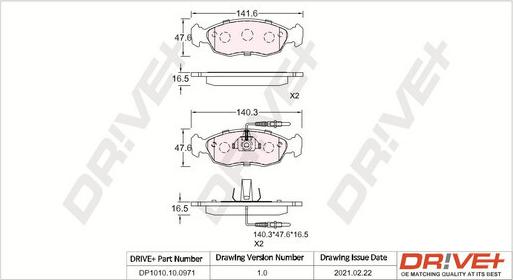 Dr!ve+ DP1010.10.0971 - Brake Pad Set, disc brake www.autospares.lv