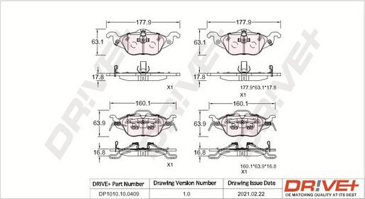 Dr!ve+ DP1010.10.0409 - Тормозные колодки, дисковые, комплект www.autospares.lv