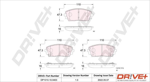 Dr!ve+ DP1010.10.0403 - Тормозные колодки, дисковые, комплект www.autospares.lv