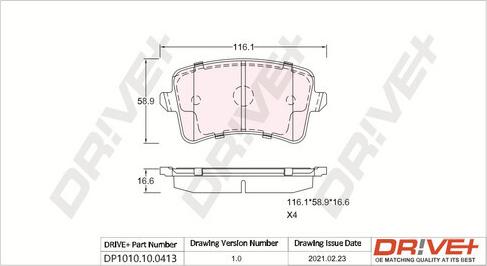 Dr!ve+ DP1010.10.0413 - Bremžu uzliku kompl., Disku bremzes autospares.lv