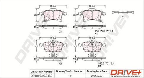 Dr!ve+ DP1010.10.0439 - Тормозные колодки, дисковые, комплект www.autospares.lv