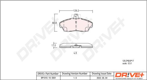 Dr!ve+ DP1010.10.0501 - Тормозные колодки, дисковые, комплект www.autospares.lv