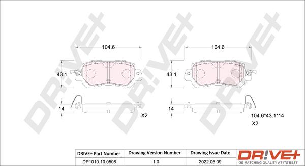 Dr!ve+ DP1010.10.0508 - Brake Pad Set, disc brake www.autospares.lv