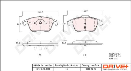 Dr!ve+ DP1010.10.0514 - Bremžu uzliku kompl., Disku bremzes www.autospares.lv