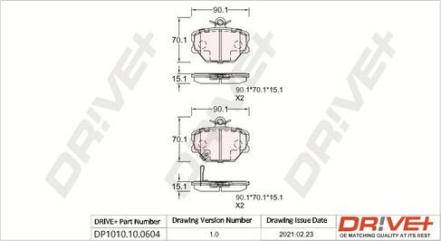 Dr!ve+ DP1010.10.0604 - Тормозные колодки, дисковые, комплект www.autospares.lv