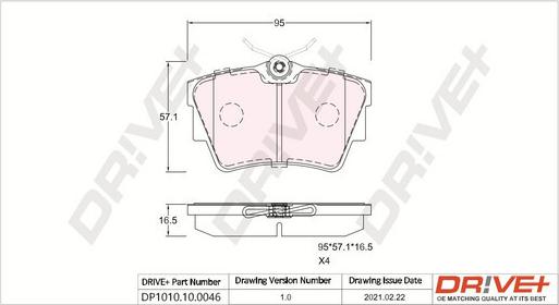 Dr!ve+ DP1010.10.0046 - Тормозные колодки, дисковые, комплект www.autospares.lv