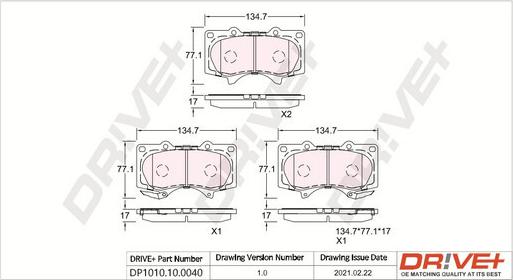 Dr!ve+ DP1010.10.0040 - Bremžu uzliku kompl., Disku bremzes www.autospares.lv