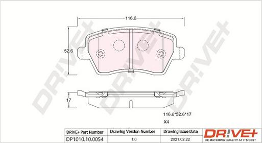 Dr!ve+ DP1010.10.0054 - Bremžu uzliku kompl., Disku bremzes autospares.lv