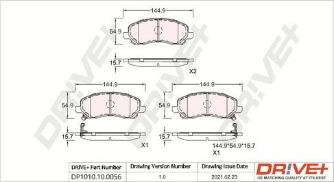 Dr!ve+ DP1010.10.0056 - Тормозные колодки, дисковые, комплект www.autospares.lv